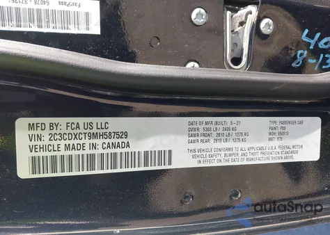 2021 Dodge Charger R/T Rwd z USA, uszkodzony, nr VIN 2C3CDXCT9MH587529